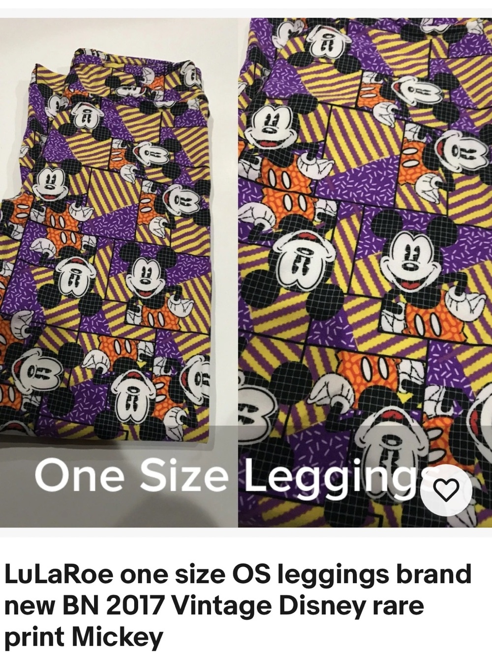 Disney LuLaRoe Purple & Yellow Mickey Mouse Leggings - Adult One Size - Picture 4 of 4